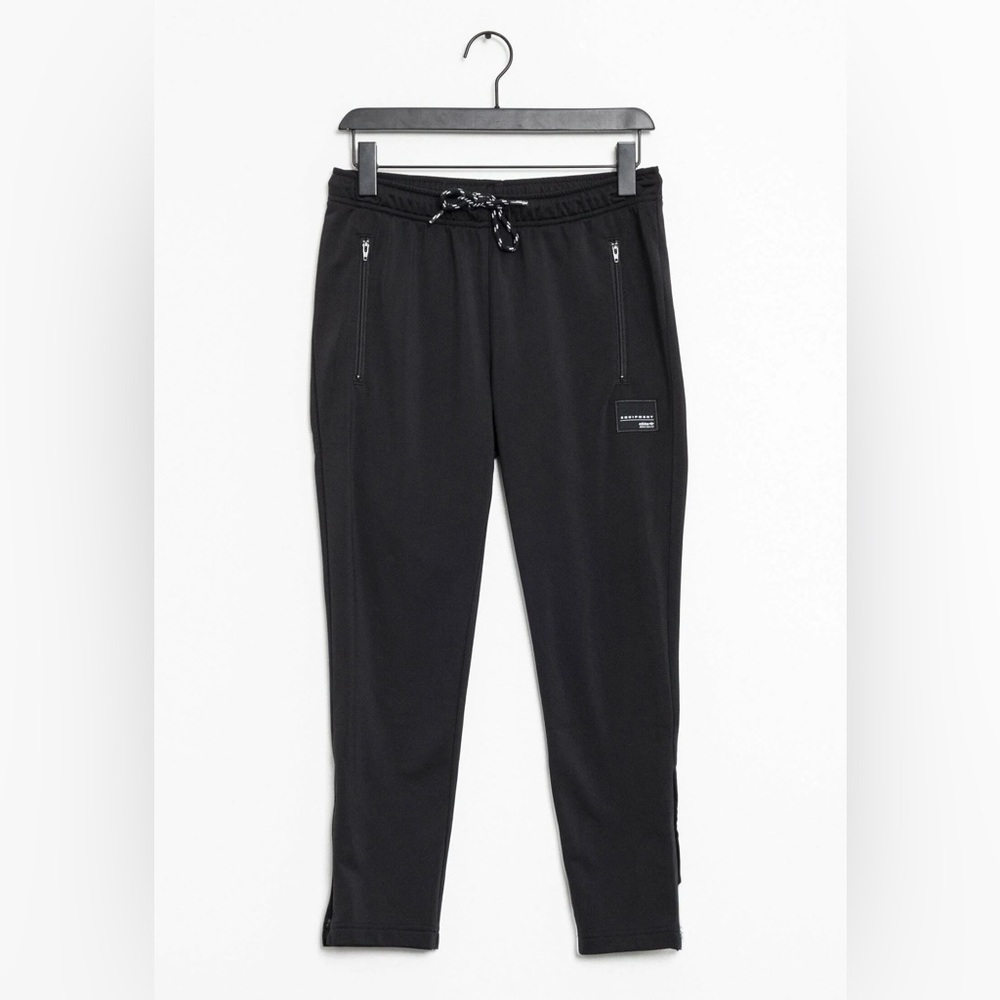 Adidas Black Track Pants with Tapered Fit and Elastic Waist